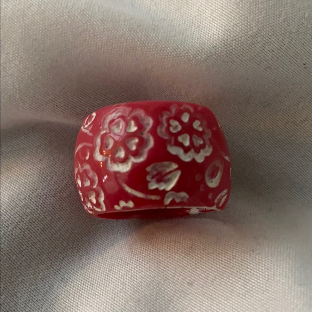 Pink, flower pattern acrylic ring